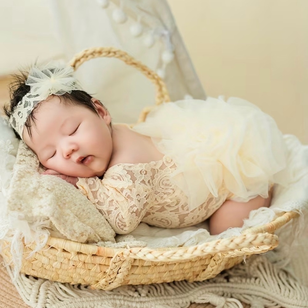Purple Tulle and Lace Baby Infant Newborn Headband and Tutu Dress Set for Photos - Picture 7 of 12